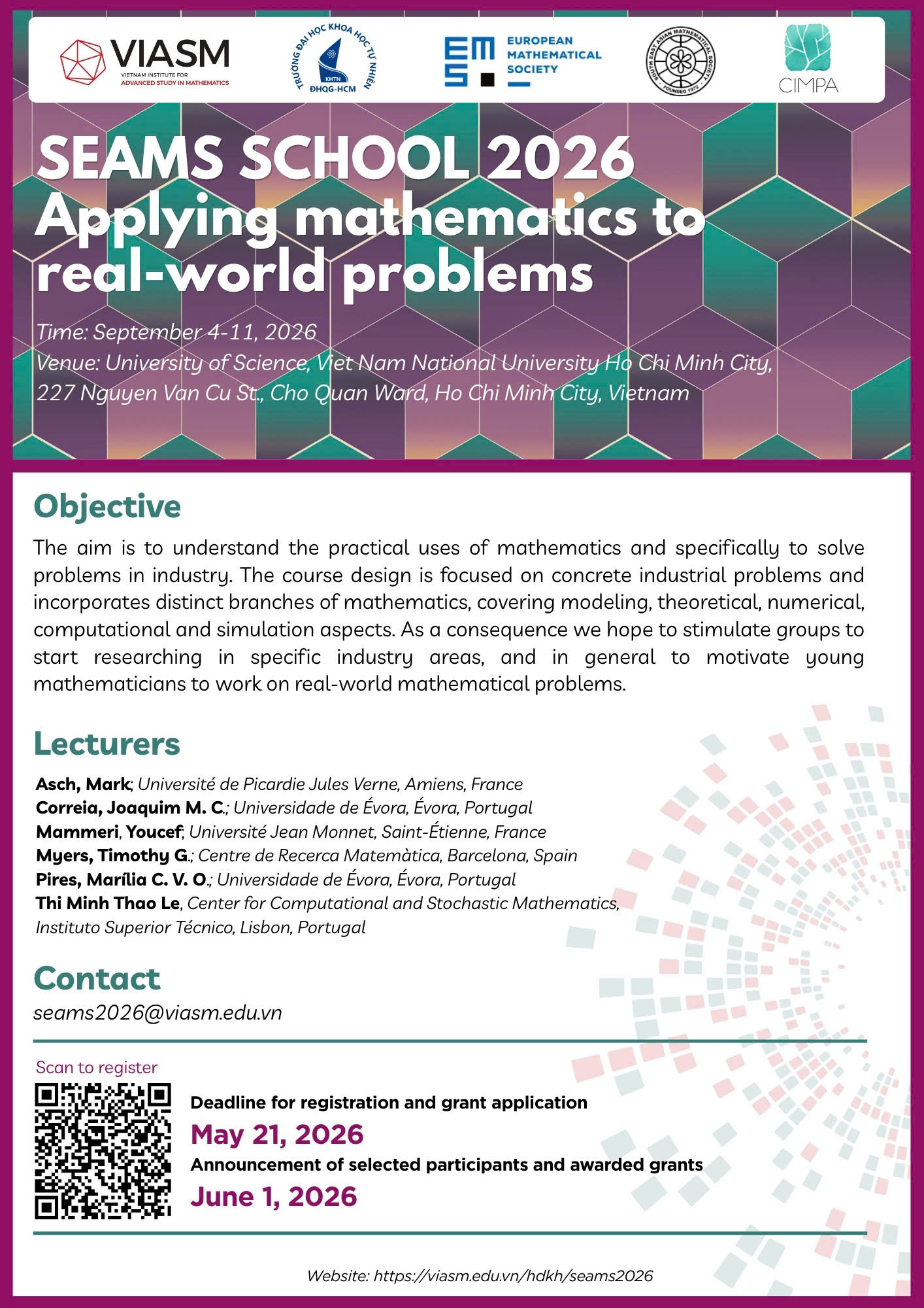 SEAMS 2026 School on Applying mathematics to real-world problems